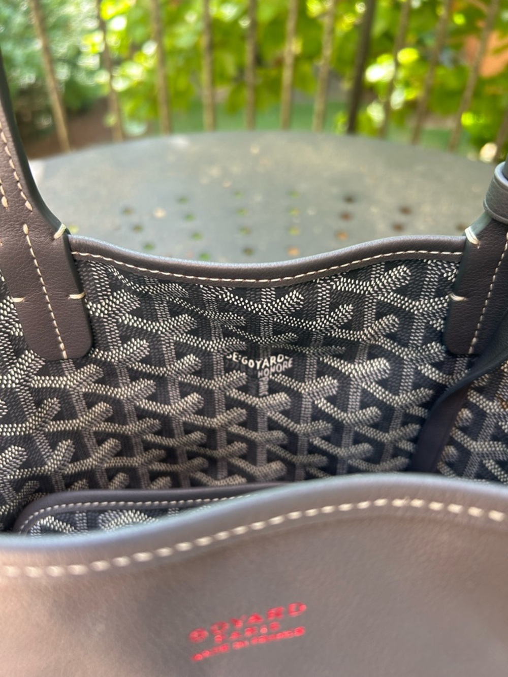 Goyard Anjou Mini Reversible Tote in Gray and White Goyardine and Gray Leather - Picture 8 of 16